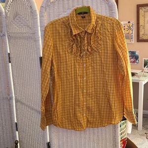 Yellow plaid ruffle detail blouse